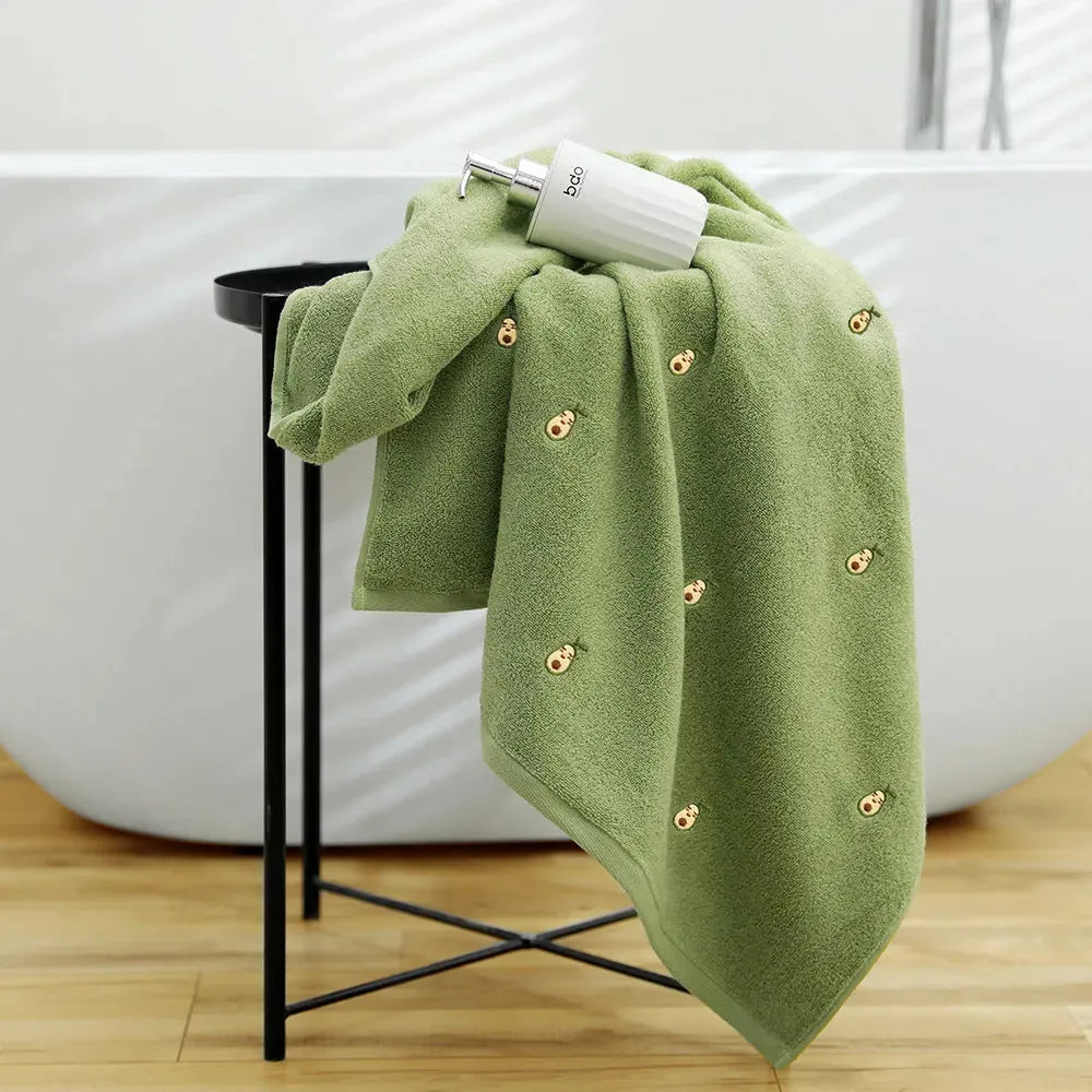 Full Embroidery Avocado Cotton Bath Towel - Bellarte Enchanté Full Embroidery Avocado Cotton Bath Towel